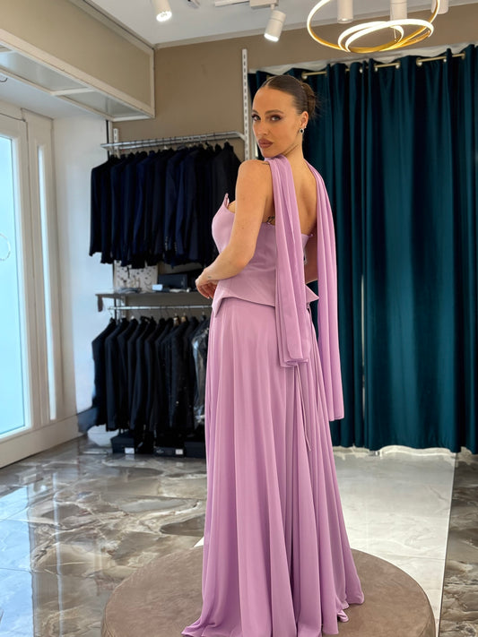 Abito lungo lilla elegante due pezzi