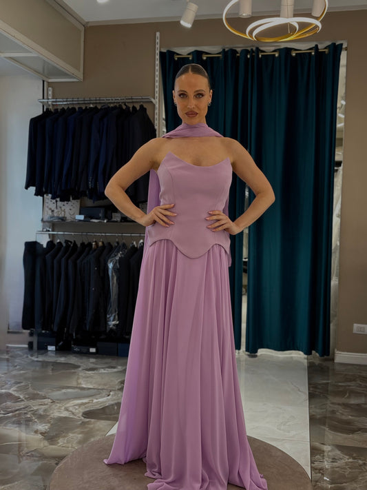 Abito lungo lilla elegante due pezzi