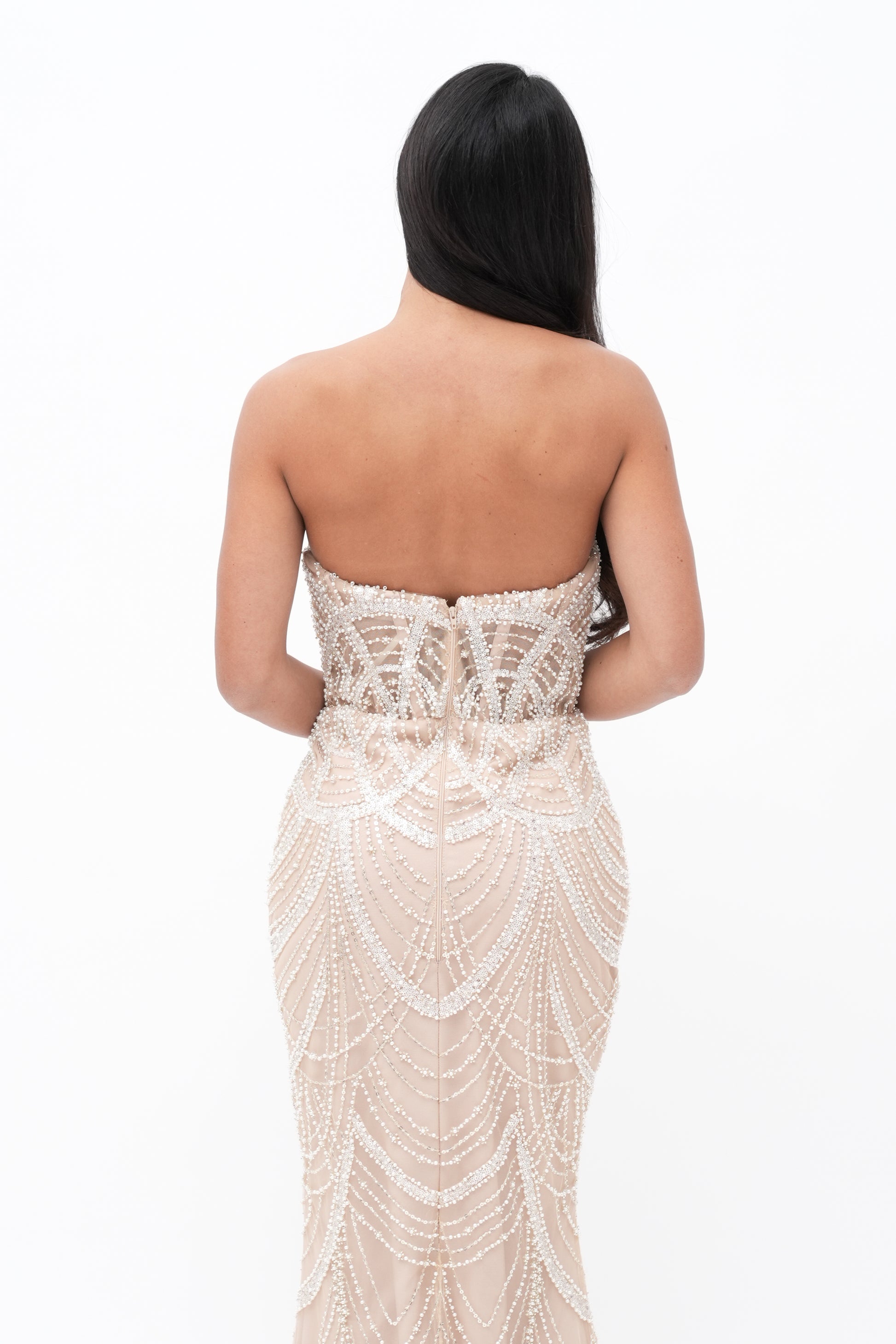 Abo da cerimonia per matrimoni premaman con paillettes color champagne, va con perline e Abo da cerimonia per matrimoni premaman con paillettes color champagne, va con perline e
